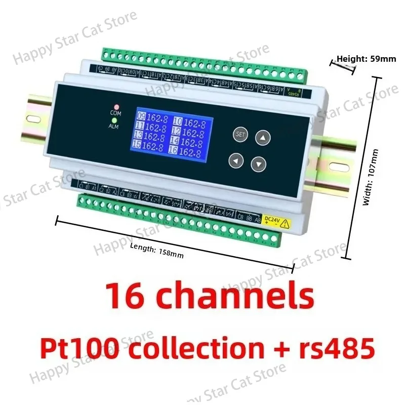 Temperature Collector 8-16 Channel Pt100 Multi-channel Thermal Resistance for Rs485 Communication Temperature Acquisition Module