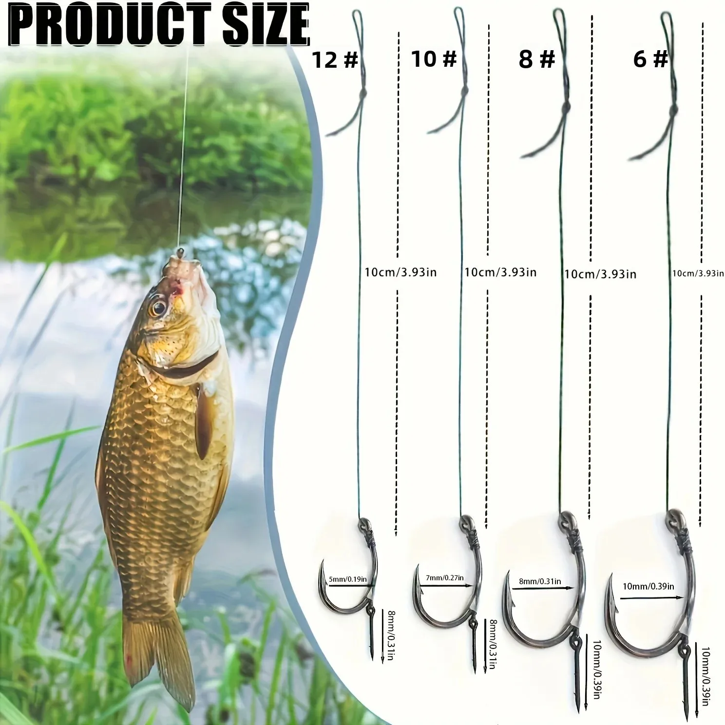 منصات تغذية الطريقة مع خطافات كرنك من الفولاذ المقاوم للصدأ، تتميز بخطافات شائكة وقابلة للتعديل بمقاسات 6، 8، 10، 12 لصيد سمك الشبوط #3