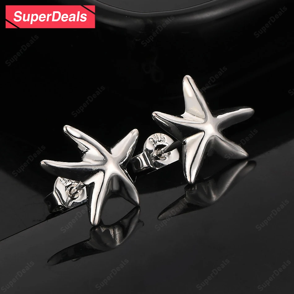 

SuperDeals 925 Sterling Silver Cute Starfish Stud Earrings Fashion Jewelry Women Engagement Wedding Party Exquisite Gift