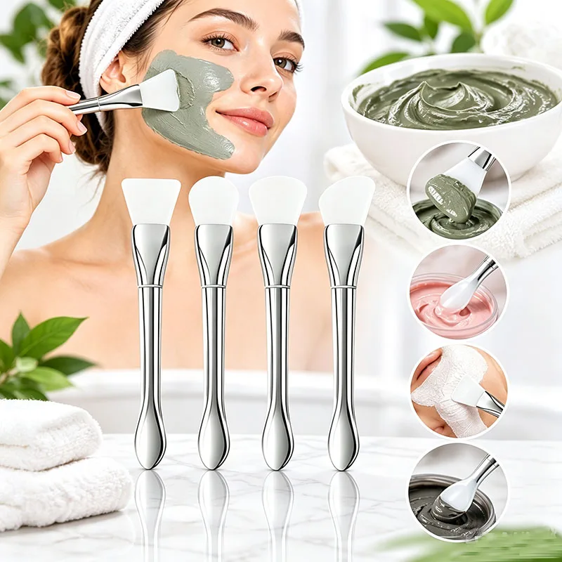 1/4Pcs Dual-ended Silicone Mask Brush Set With Scoop 4 Styles Soft Mud Mask Applicator Reusable Facial Mask Smearing Beauty Tool