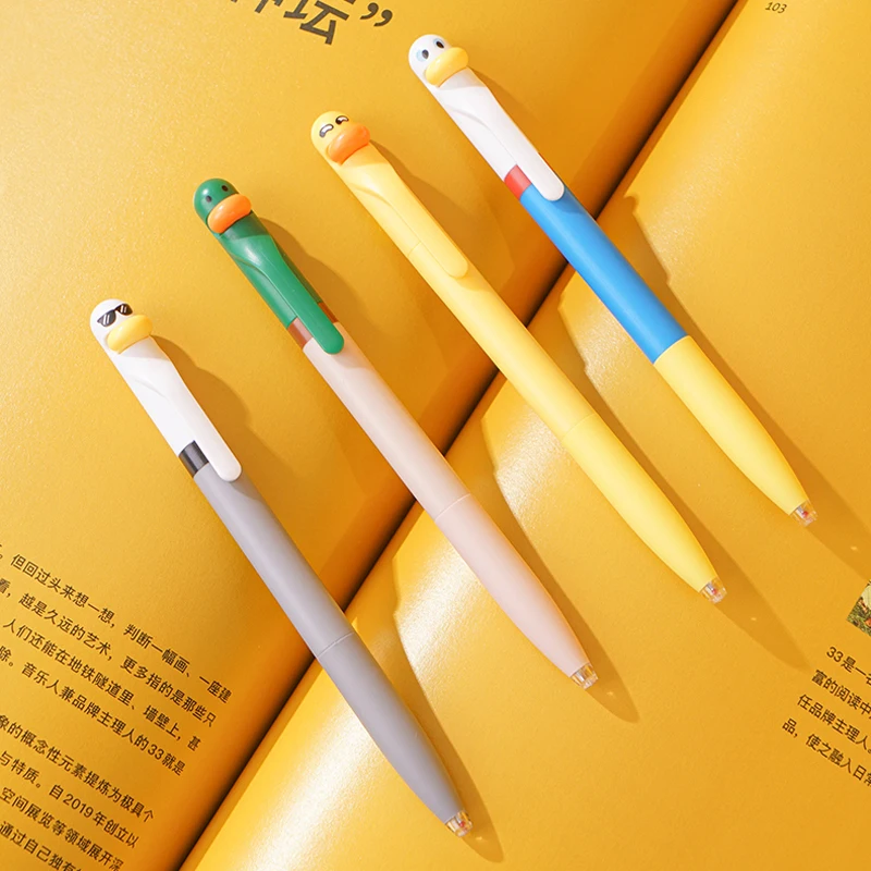 4 Pcs/Set Cute Duck Design Gel Ink Pen Smooth Writing Quick Dry 0.5mm Black Pens Student School Office Stationery Gifts Supplies