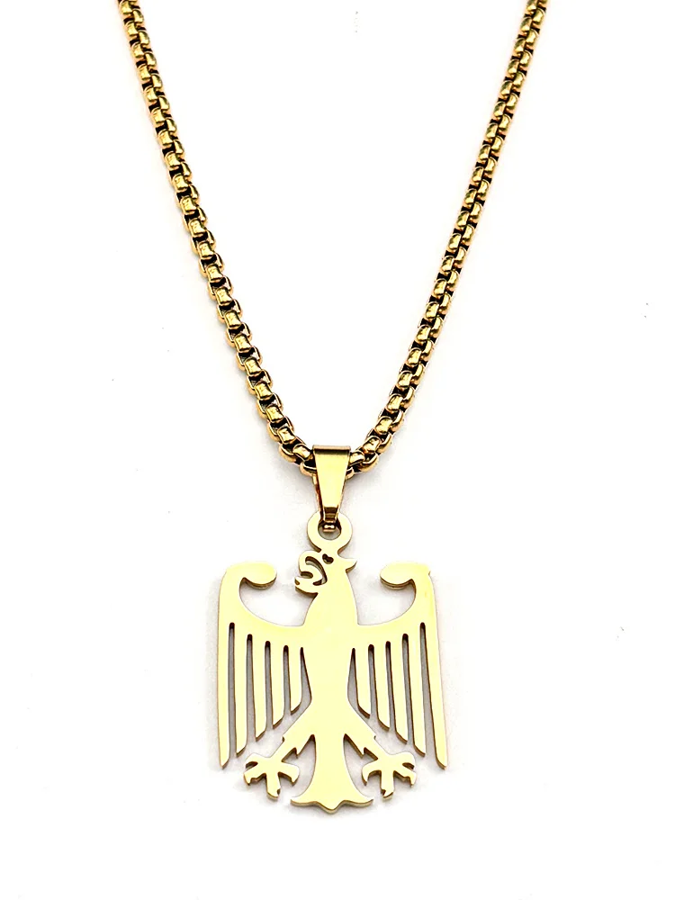 Hohler Deutscher Adler Bundesadler Nationales Emblem Symbol Anhänger Halsketten Goldfarben Edelstahl Kette Deutschland Schmuck Geschenk