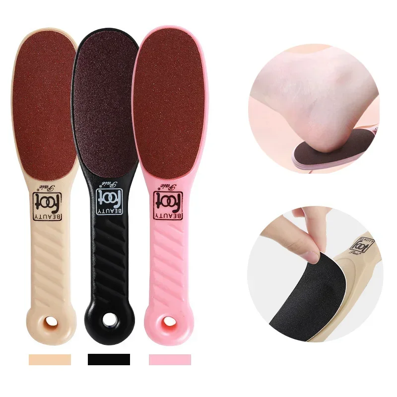 両面フットファイルフットやすりペディキュアツール足角質カルスリムーバー木製ハンドルフットスクラバーサンドペーパー健康
