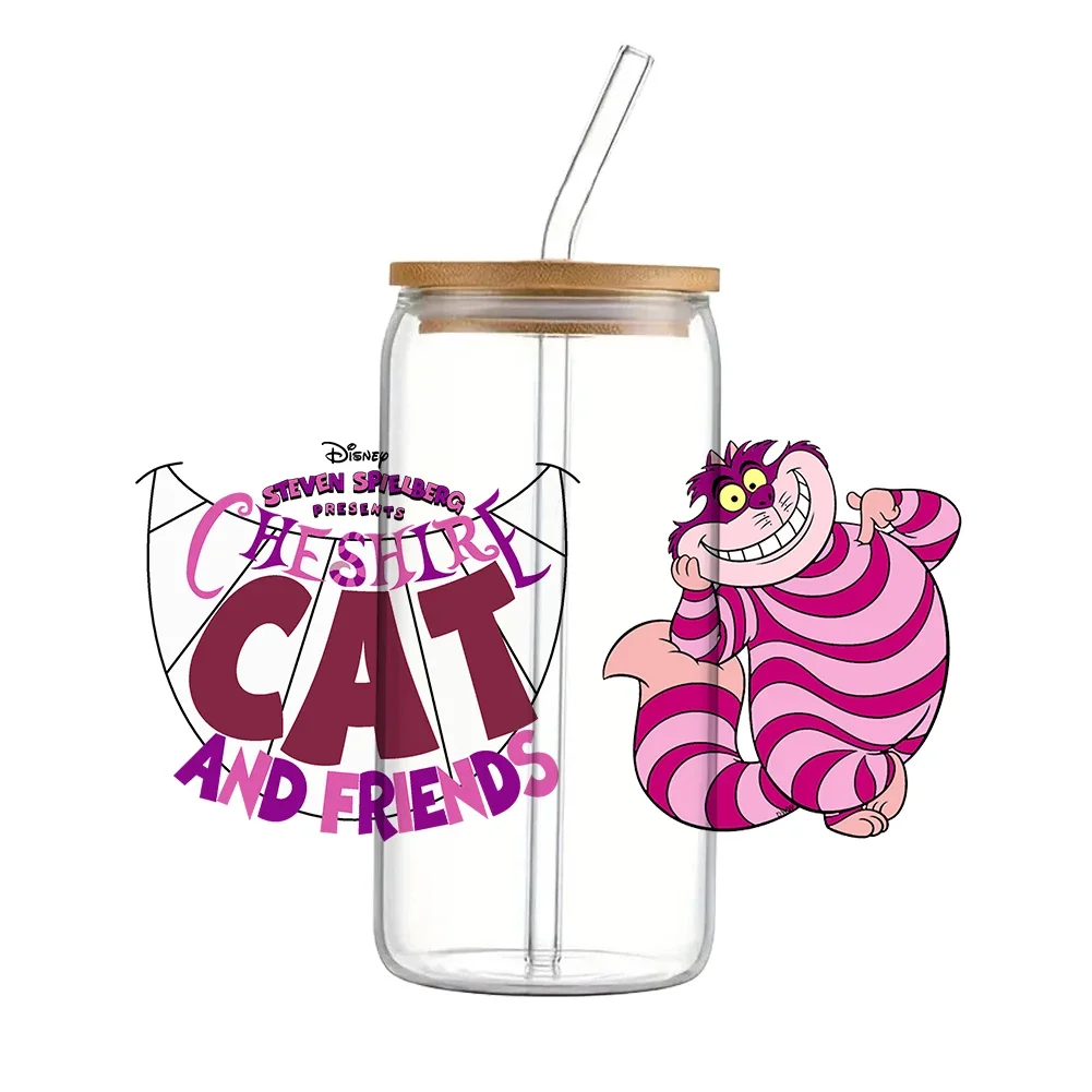 Наклейка 3D DTF для стакана Libbey 16oz с изображением Чеширского кота из мультфильма Дисней, 11x24 см, водонепроницаемая, УФ-стойкая, для кофейных банок и стаканов Libbey