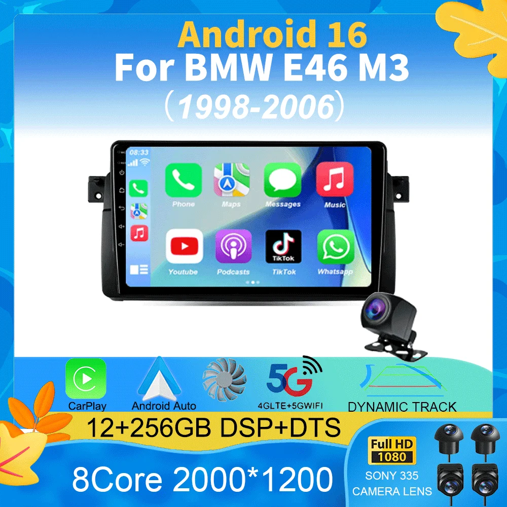 Android 16 For BMW E46 M3 1998-2006 Car Radio Multimedia Video Player 2Din 4G WIFI GPS Navigation Carplay Head Unit 360 Camera
