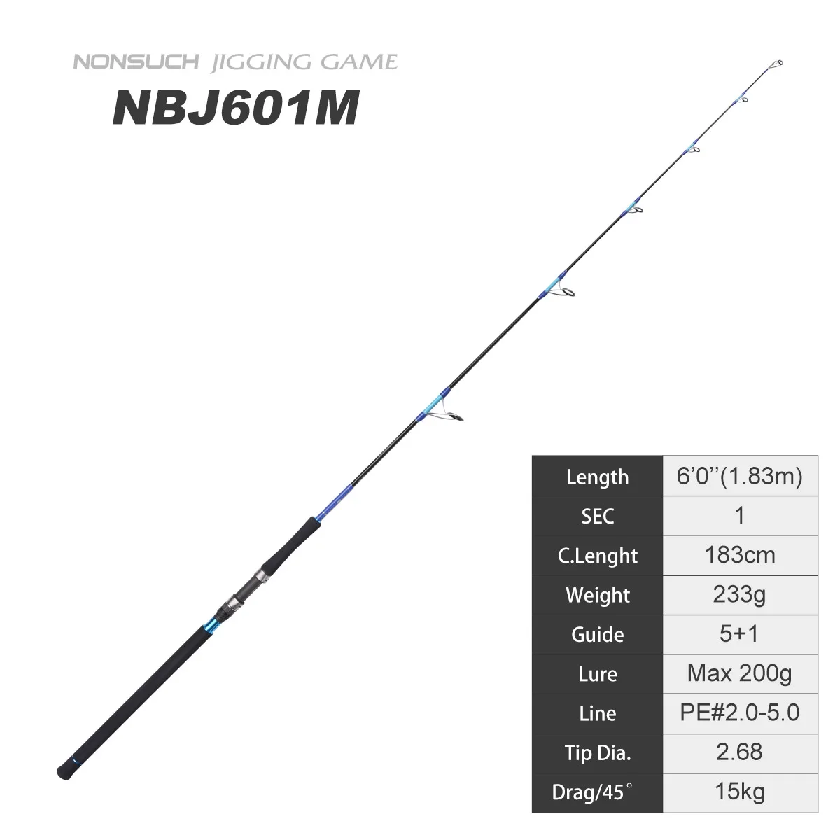 NOEBY-NONSUCH Jigging Game Fishing Rod,1 Section,Fuji Guide,1.83m
