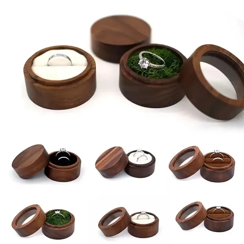 1 ADET Ücretsiz Özel Yuvarlak Ahşap Nişan Yüzüğü Kutusu Ahşap Yüzük Taşıyıcı Yastıklar Kazınmış Yüzük Ahşap Teklif Çift Yuvaları Küpe Kutusu