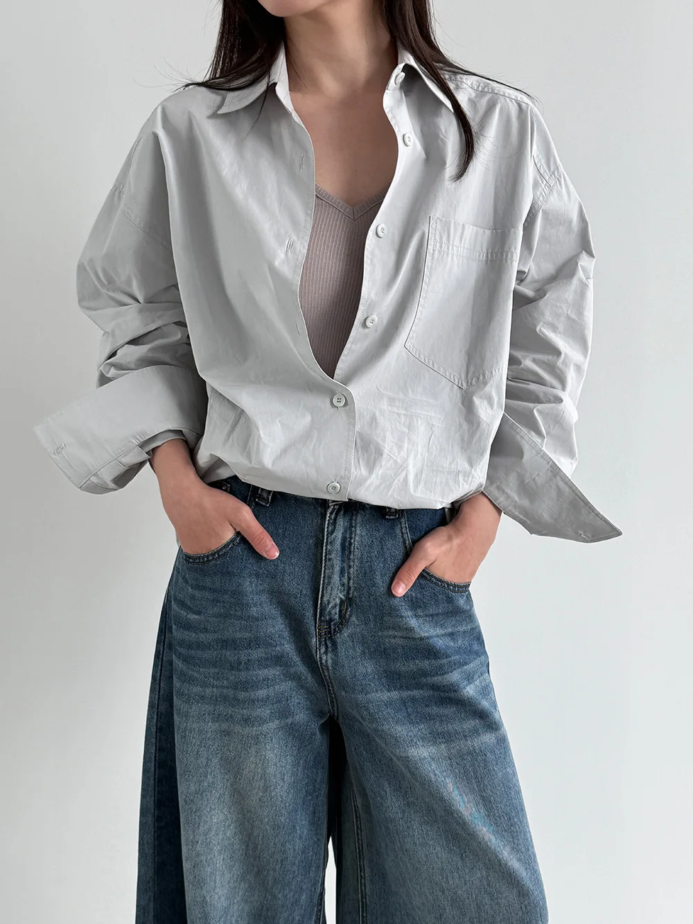 

SuperAen Korean Style Women's Oversize Solid Color Simple Loose Shirt 2026 Spring New Casual Sun-protective Shirts