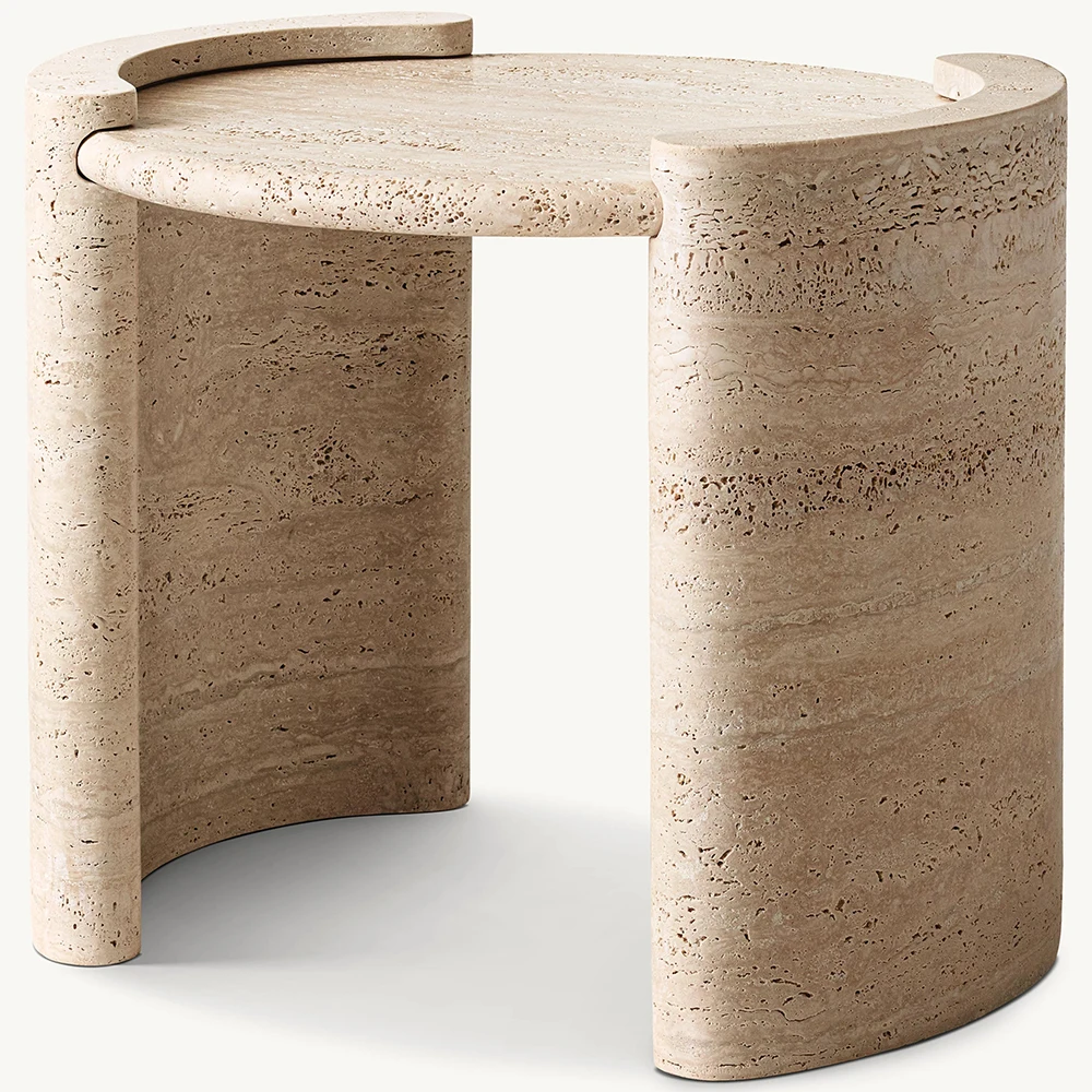 &d  Furniture  Beige Travertine Custom Side Table