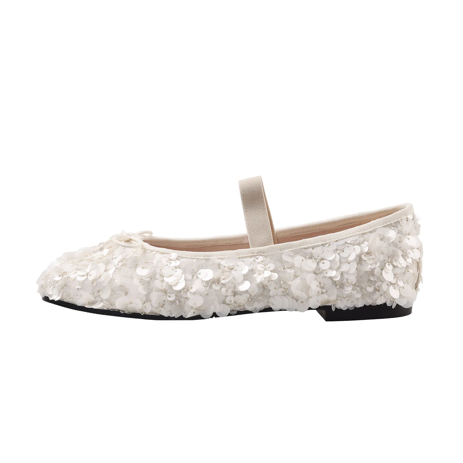 

Arden Furtado 2025 Spring Sequin cloth Ballet flats Round toe bowknot word-cingulate Single shoe sweet Commuter shoes
