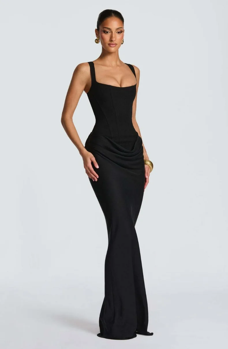 Fischgräten-Träger-Jumpsuit, einfarbig, figurbetontes Kleid, schlankmachend und elegant, Abendkleid mit stilvollem Flair – Detail 16