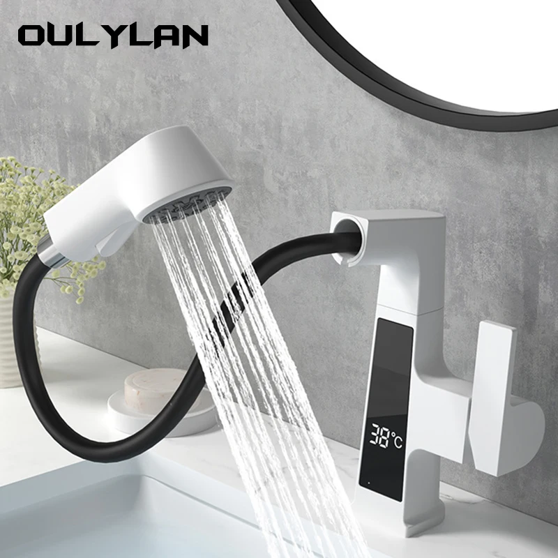 

Home Rotate Faucet Lifting Cold and Hot Faucet Basin Mixer Water-tap Hotel Bathroom Digital Display