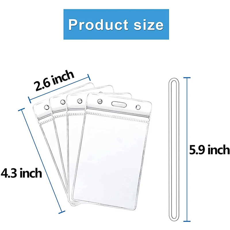 2Pcs Resealable Waterproof Clear Ship Ticket Card Sleeve Luggage Cruise Tag Holder Zip Seal Pouch Keyring Steel Wire Cable Loop