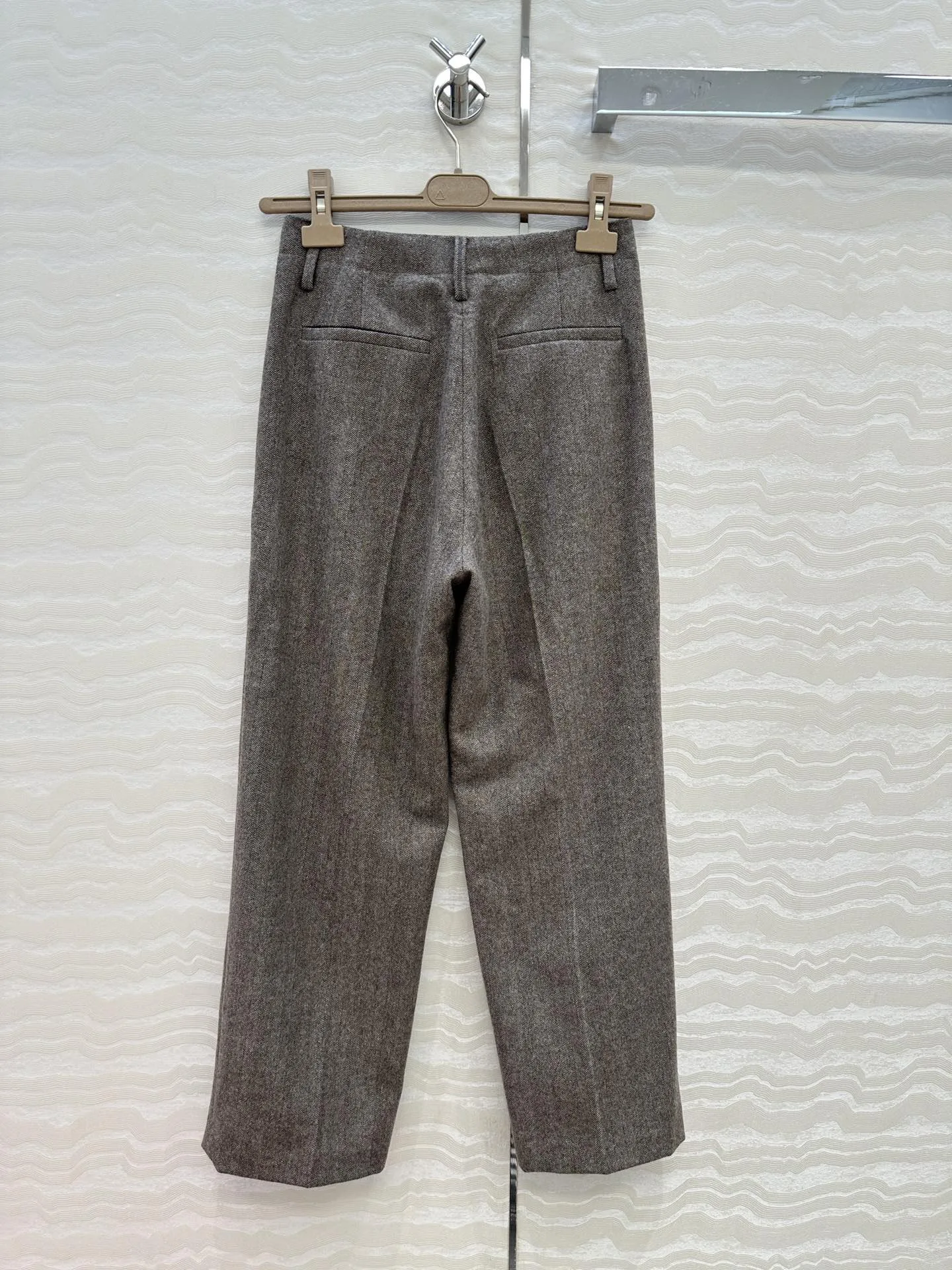 여성용 패셔너블한 피본 패턴 스트레이트 레그 캐주얼 울 바지, 엘리트 출퇴근용 바지, 심플한 롱 팬츠