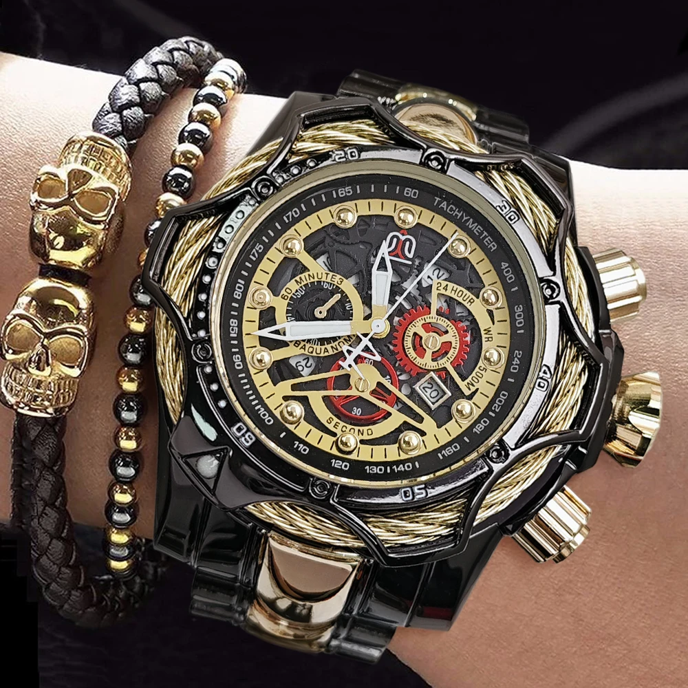 european-and-american-style-large-dial-luxury-cool-clown-new-model-foreign-trade-hot-selling-men's-watch-for-male-students-and-teenagers-high-value-fashionable-casual-street-style-handsome-trendy-men's-wristwatch-the-first-choice-for-gift-giving