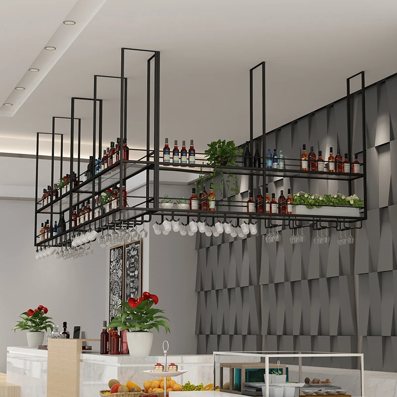 Modern Storage Bar ตู้จอแสดงผลห้องครัวกรอบโลหะ Boutique แขวน Lattice Wine Rack บ้าน Schrank เฟอร์นิเจอร์