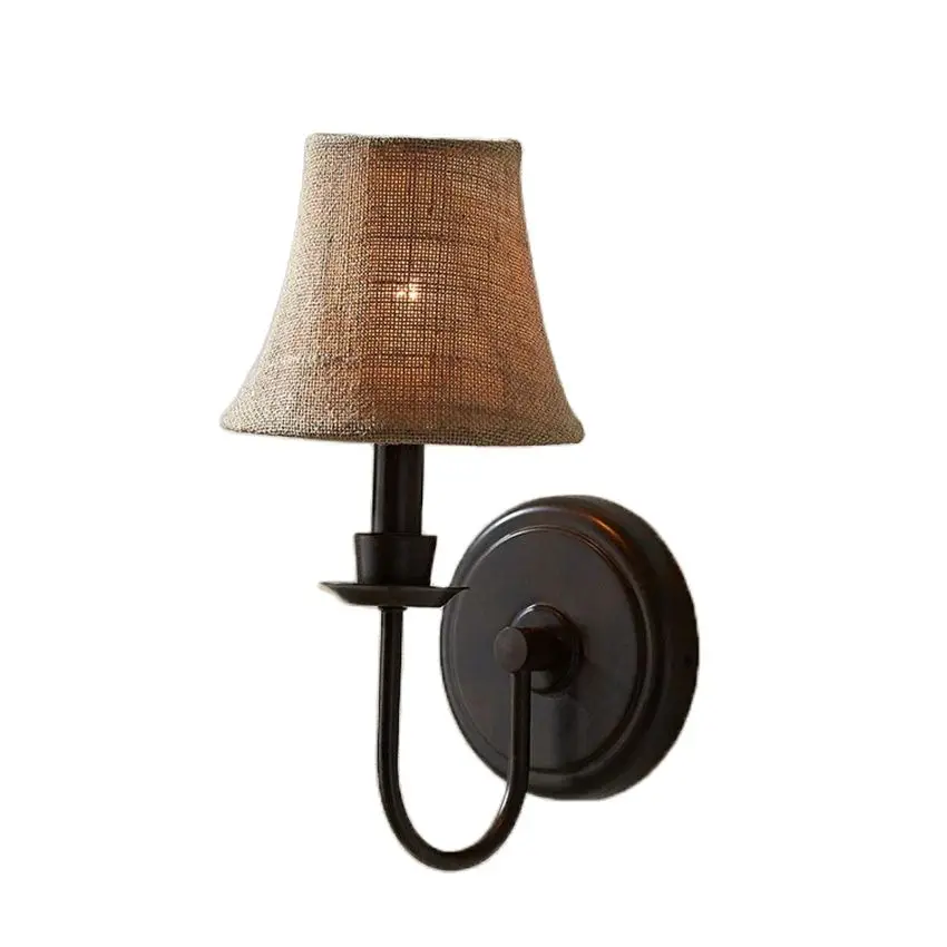 tecido de lampadas de parede de linho estilo americano arandelas de quarto retro nordico ferro preto tubo vintage decoracao de iluminacao 01