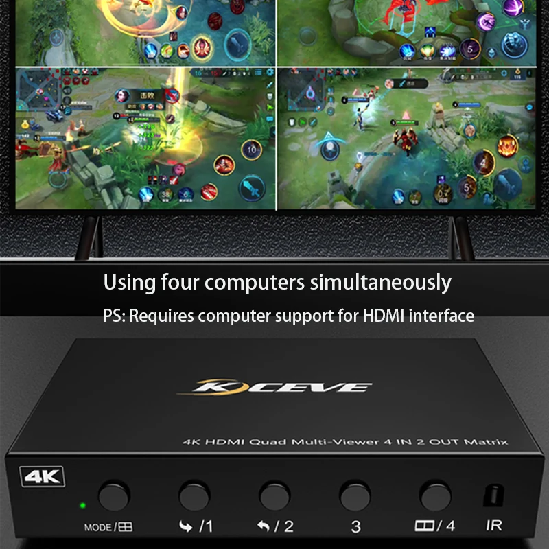 Quad Multi-Viewer 4k Splitter Switch HDMI-kompatible Matrix 4 x2 Hub erweiterter Bildschirm LAN Extensor Dock Station ein Bildschirm 4way ch