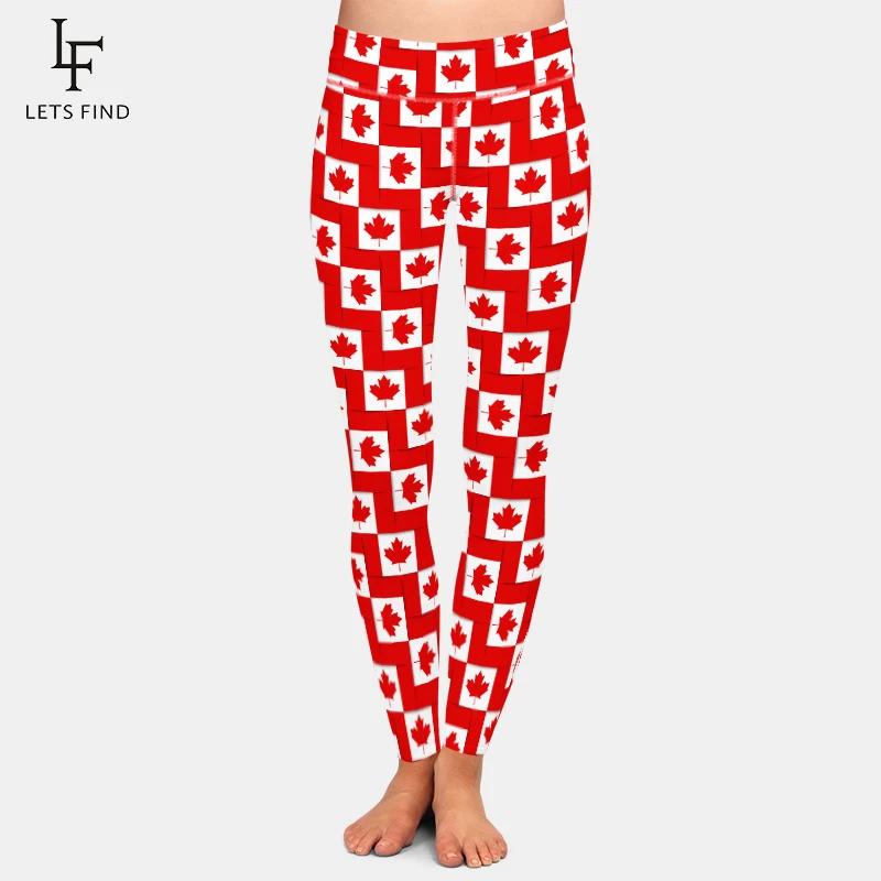 Letsfind Nieuwe Collectie Canadese Nationale Vlaggen Afdrukken Vrouw Broek Mode Hoge Taille Fitness Elastische Volledige Leggings