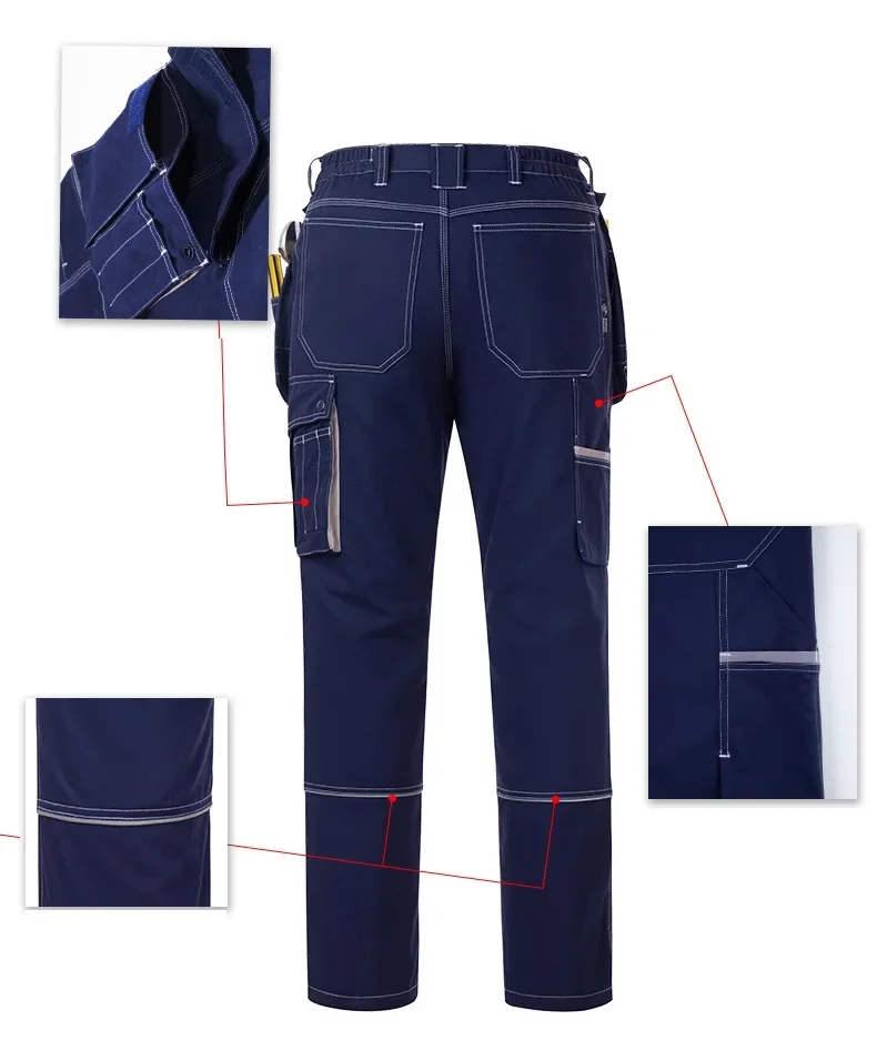 100% Cotton Working Clothing Suit Set Men\'s Multi-pockets Cargo Work Trousers Welding Suit Work Denim Pants Reflective 5XL