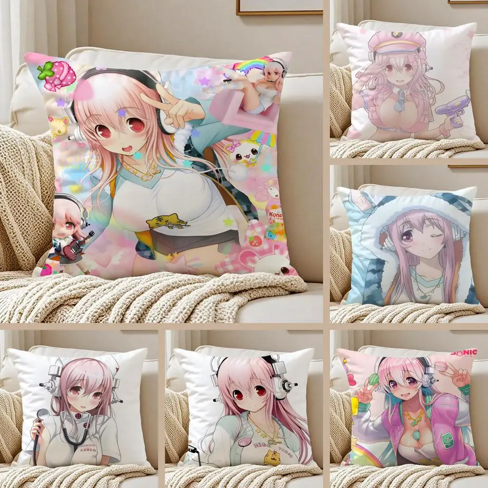 game character idol S-Super S-Sonico Cushion Cover Pillowcase Anti-dustmite living Room Sofa Decor Cushion Room