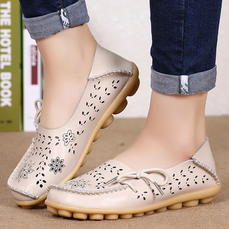 Women Flat Soft Genuine Leather Shoes Woman Loafers Slip On Driver Mocassin Femme Breathable Summer Flats Women Leather Shoes