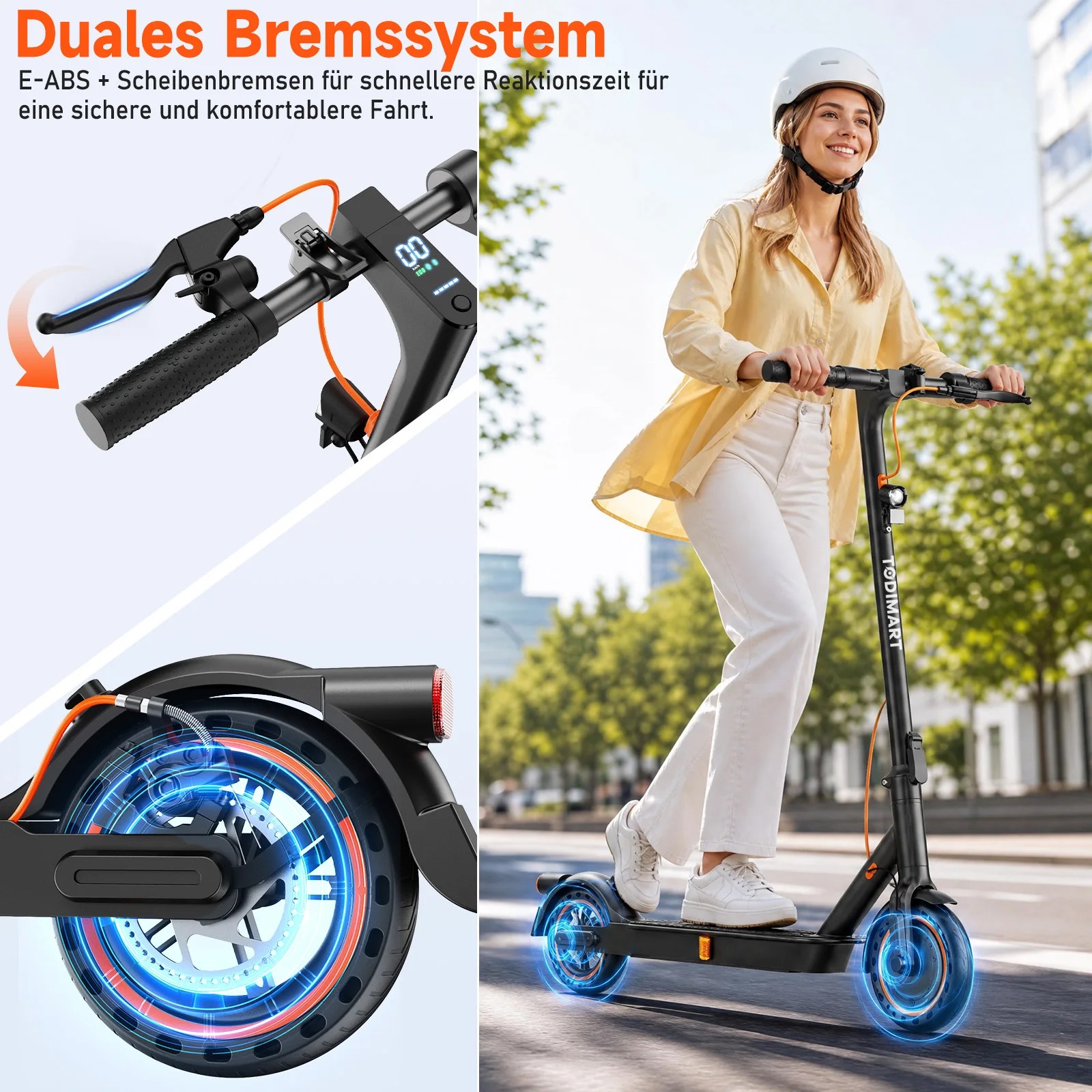 TODIMART N3B Elektro-Scooter mit ABE-Zulassung | Elektroroller für Erwachsene 36V 7,8Ah Akku,8,5 Zoll schlauchlose Reifen, faltbar bis 20km Reichweite für Stadtpendler Elektroroller für Erwachsene – Detail 4