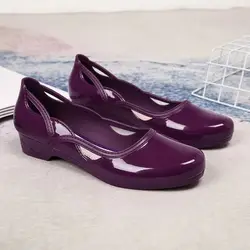 2024 Woman's New Summer Casual Square Heel Nude Shoes Soft Sole Non Slip Shallow Slip-On Mom's Shoe Waterproof Rain Shoes