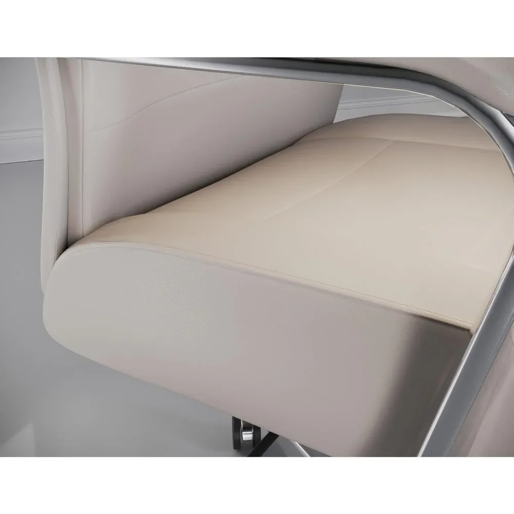 Moderner Comfort Modee Chefsessel aus veganem Leder mit hoher Rückenlehne, Sand/Chrom, BIFMA-konform