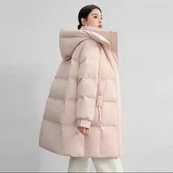 Cotton-Padded Jacket Women 2024 Winter New Parkas Fashion Warm Down Coat Korean Long Outerwear Loose Hooded Female Overcoat Top