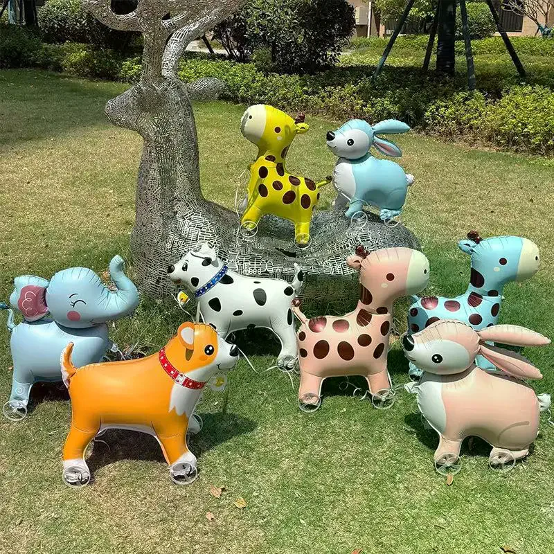 4D Cartoon Foil Balloons Elephant Stand Walking Balloon With Wheel For Kids Birthday Party Decoration Baby Shower