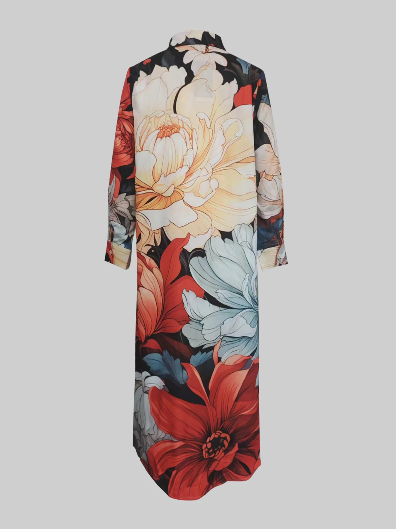 Dames Lente Herfst Trendy Bloemenprint Revers Maxi-jurken 2026 Nieuwe Lange Mouwen Losse Vrouw Button-down Dames Shirtjurk