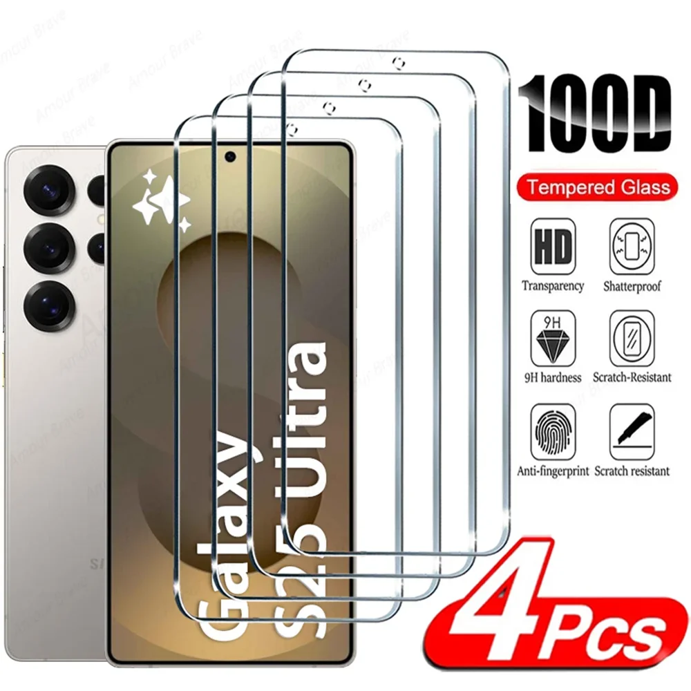 

4PCS Fingerprint Unlock Tempered Glass For Samsung S25 S24 S23 S22 Ultra S21 Plus S25 Edge 5G Full Cover Screen Protectors Glass