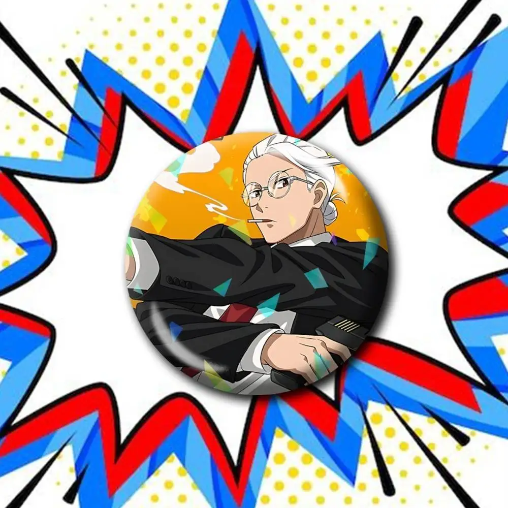 Chubby Dad S-Sakamoto Anime Customizable Round Brooch Pins, Personalized Badges With Broken Glass Design Fashion Accessory