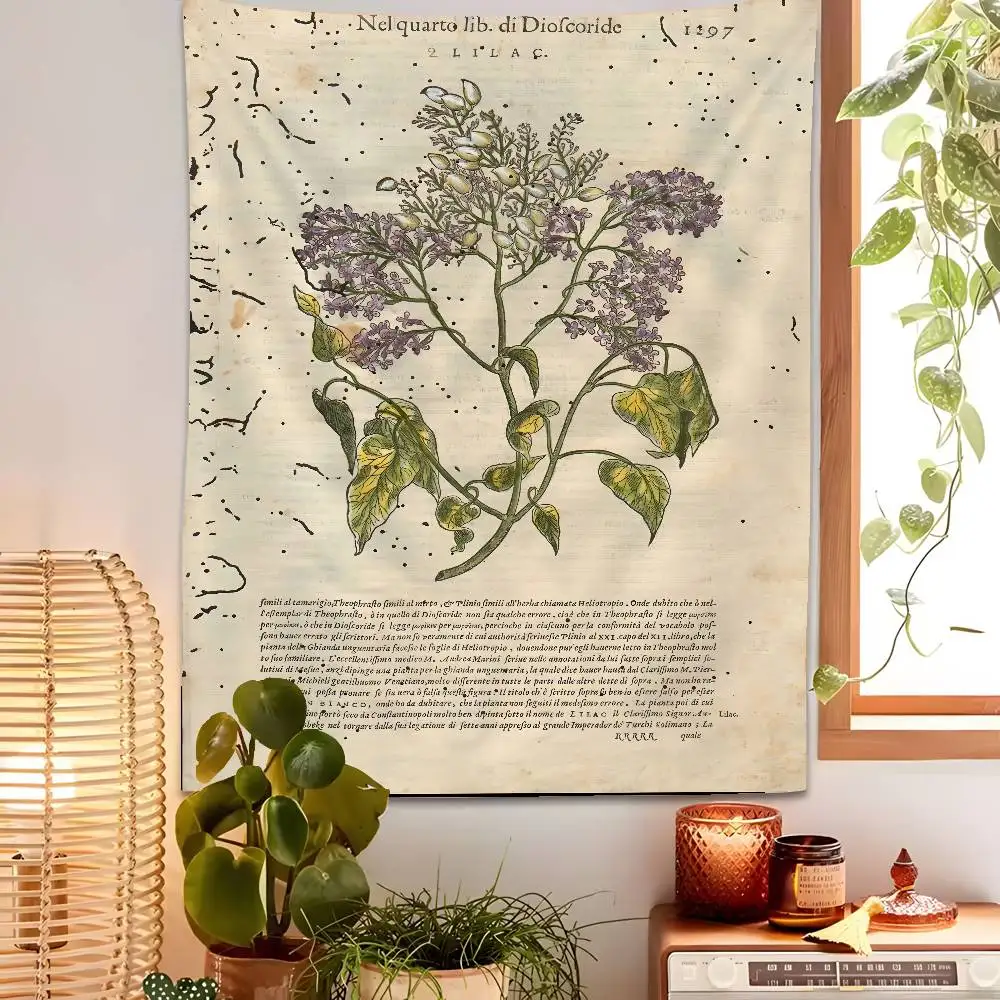 

Retro Plants Fashion Literature Tapestry Bedroom Living Bar Garden Outdoor Microfiber Festival Decoration Background Art Banner