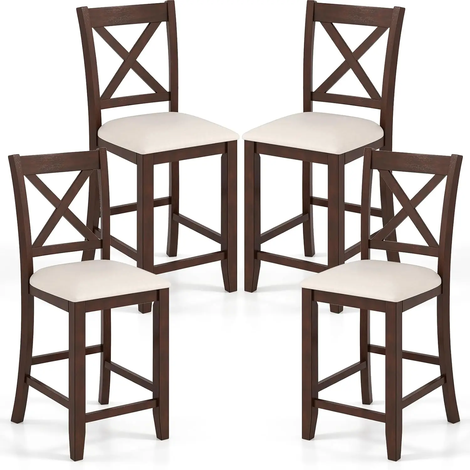 

Набор из 4 барных стульев, высота 24 дюйма, с деревянной спинкой, ножками и мягкой тканевой подушкой, для кухонного острова, на заказ