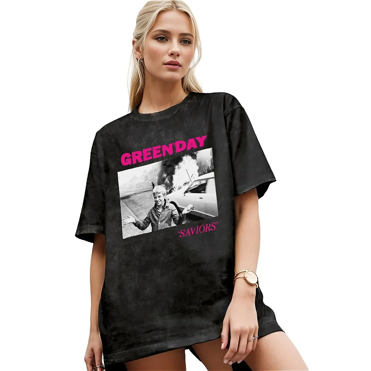 Streetwear Washed T-Shirt Green Day Cotton T Shirts Saviors Popular Tee Shirt for Mens Summer Aesthetic Design Clothing