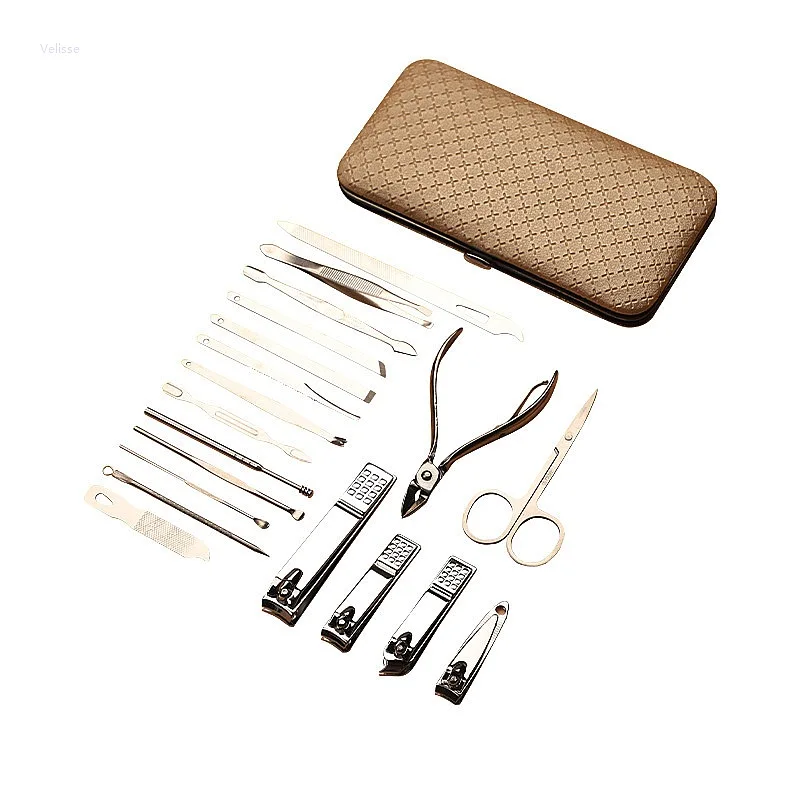 19 Piece Complete Manicure Pedicure Tool Set Nail Clipper Nail Cutter Cuticle Scissors Home Beauty Grooming Gift Box Set