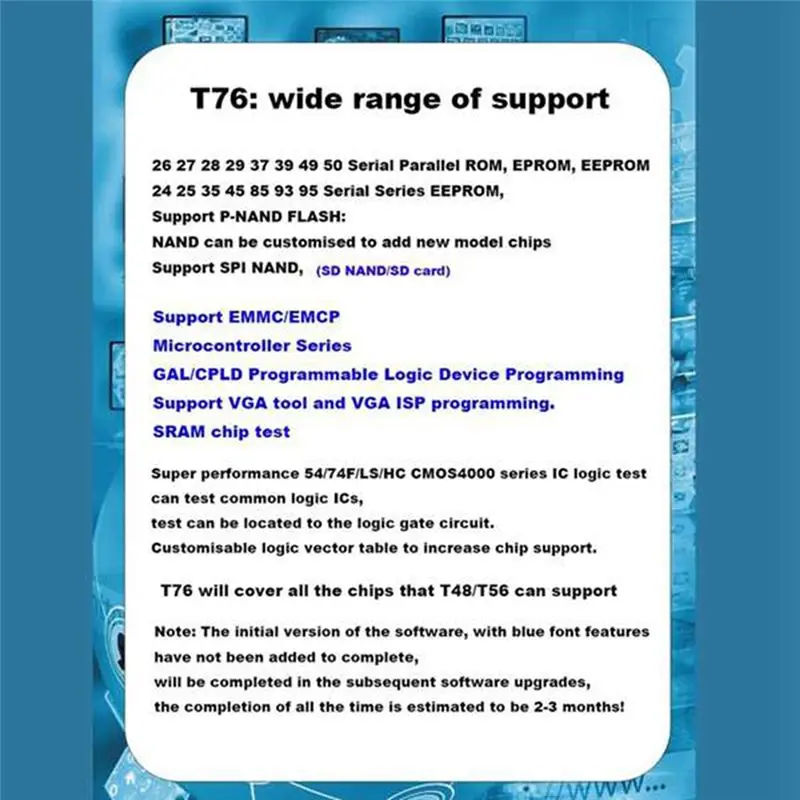 For Xgecu T76 USB3.0 Programmer Support EEPROMNAND NOR EMMC BGA, Minpro/TL866II/ Programmer Withwire Burning Socket