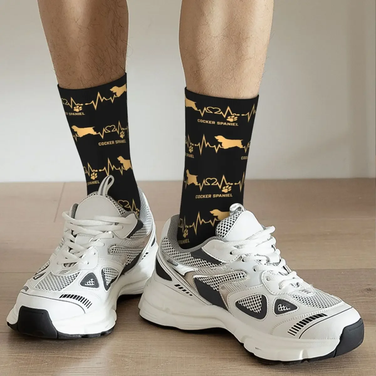 

Cocker Spaniel Dog Lover Heartbeat ECG Pulse Pet Breed Paw Socks Harajuku High Quality Stockings Long Socks for Man Woman