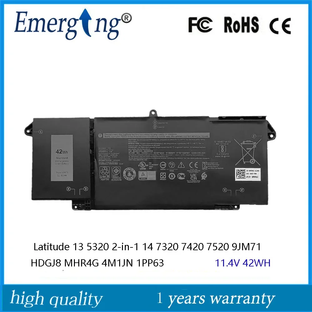 

11.4V 42Wh New 9JM71 Laptop Battery For DELL Latitude 13 5320 2-in-1 14 7320 7420 7520 HDGJ8 MHR4G 4M1JN 1PP63