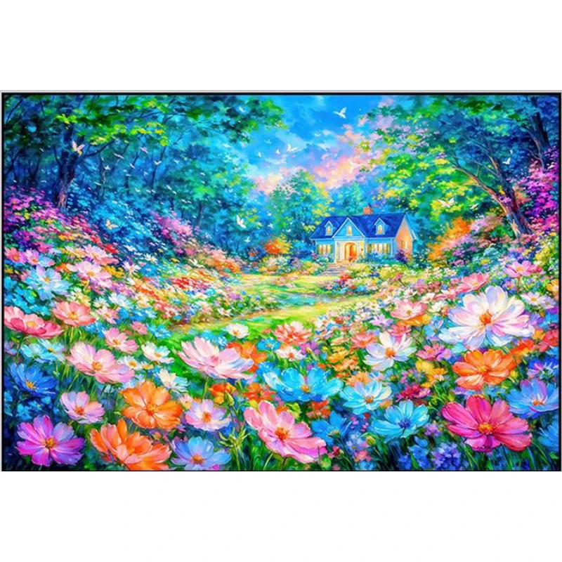 

14CT 9CT Forest Flower House Printed Kit Cross Stitch Embroidery DIY Needlework Set Crafts With Needles Threads