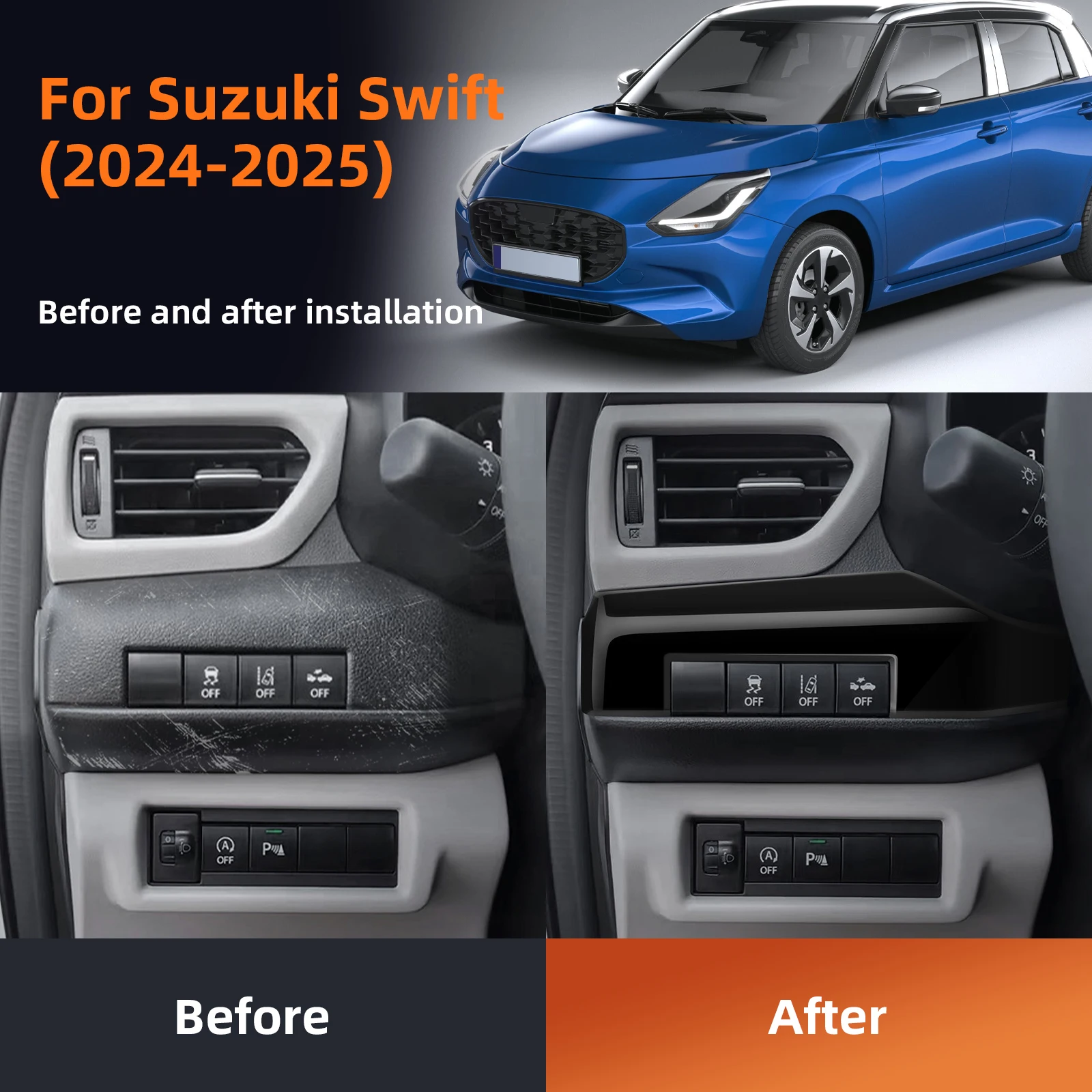 

Черный стиль из углеродного волокна ABS для Suzuki SWIFT 2024 2025 2026, переключатель регулировки фар автомобиля, кнопка управления, крышка, аксессуары