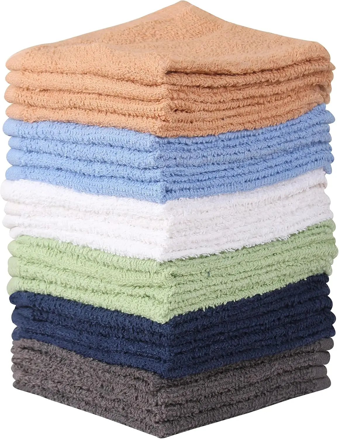 

100% Cotton Wash Cloth Set - 24 Pack Flannel Face Towels, Highly Absorbent and Soft Feel for Daily Use