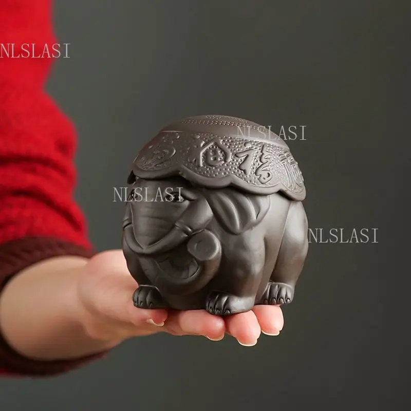 Cute Purple Clay Elephant Shaped Tea Strainer with Fine Ceramic Holes Kung Fu Teaware Tea Filter for Tea Ceremony and Gift
