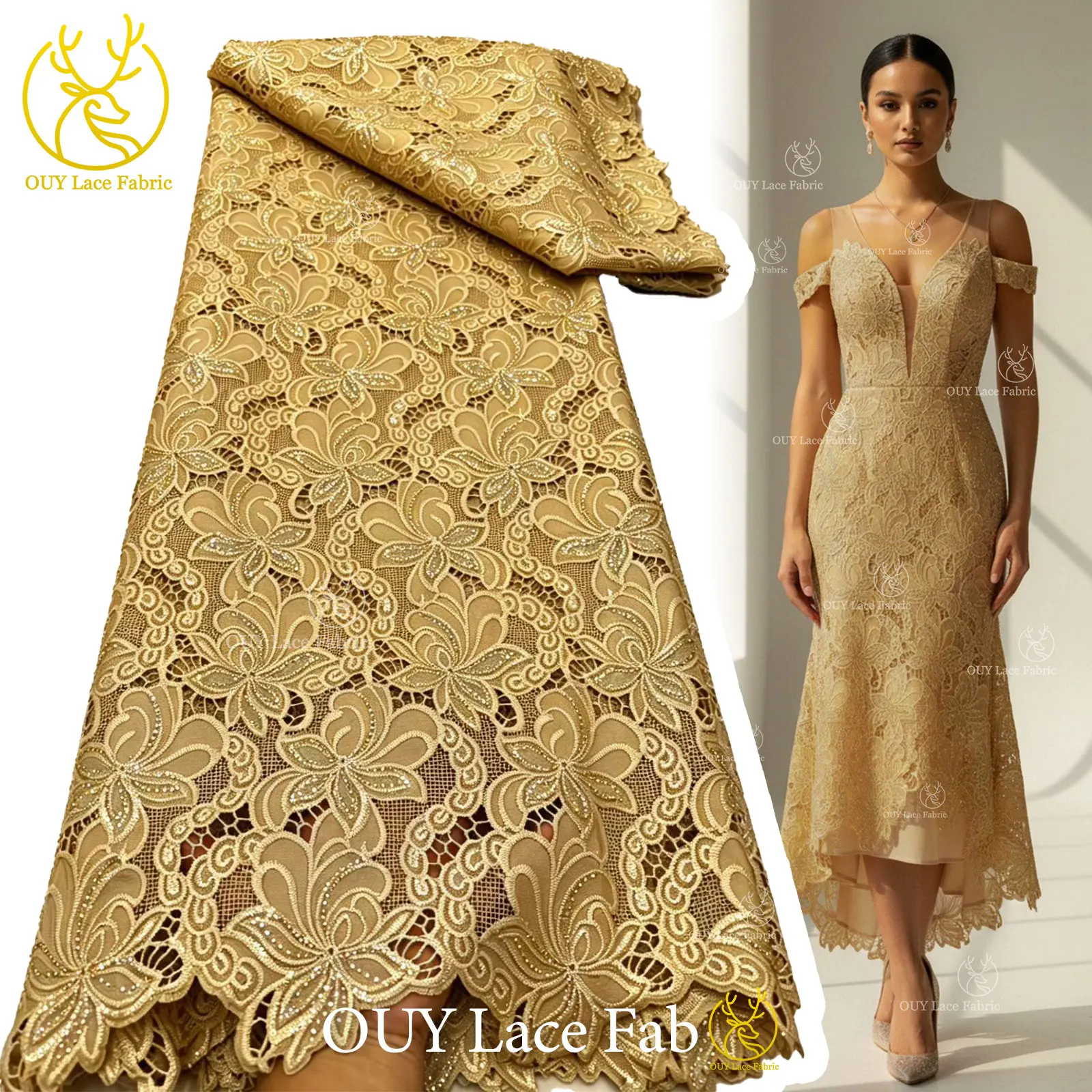 

Luxury African Mesh Milk Silk Lace Fabric 2026 High-End French Chiffon Stone Lace Fabric For Nigerian Bridal Wedding Party Dress