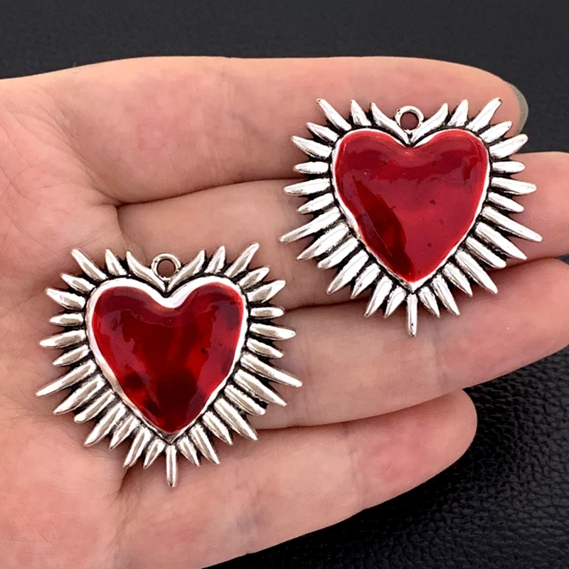4pcs 36*33mm Zinc Alloy Enamel Thorns Love Charms Pendant Designer Charms Fit Jewelry Making DIY Jewelry Findings