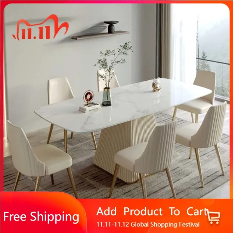 Mesa Retangular Moderna Extensível Longa de Mármore para Sala de Estar e Jantar, Design Luxuoso, Móveis de Luxo, Móveis Únicos