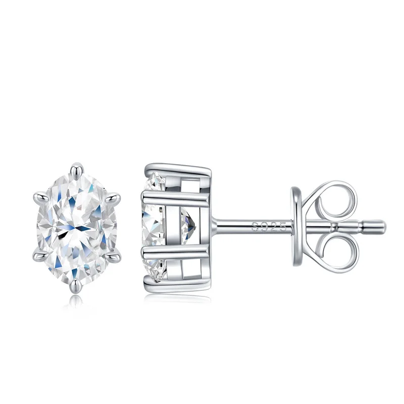 

ZFSILVER Fashion Trendy Classic s925 Silver Color D Moissanite Paw 6 Oval Earrings Charms Women Accessories Jewelry Gifts E17447