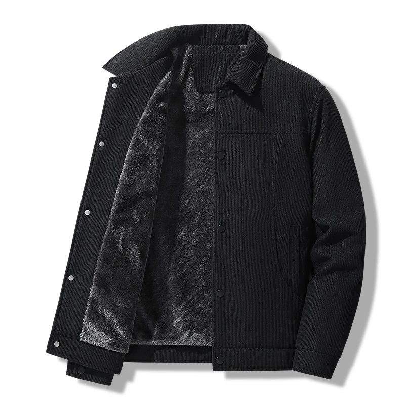 

Outdoor Men's Jacket Corduroy Lapel Solid Color Coat Business Casual High-quality Middle-aged Thick Velvet Warm Men's Jacket